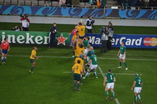The Ireland rugby team competing against Australia at the 2011 Rugby World Cup (Jolon Penna; CC BY 2.0 via Wikimedia Commons).